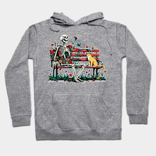 Curious Cat with bench floral bench skeleton Hoodie